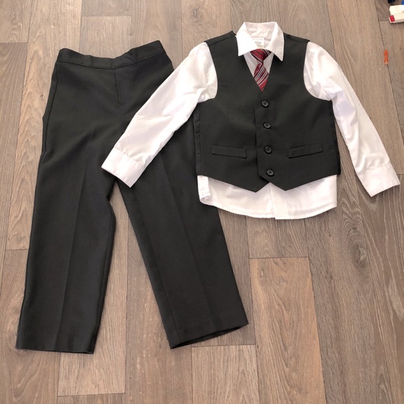 Formal ringbearer BOYS 4 Piece Suit Set Dark Gray LS Sz 5 - Picture 2 of 9